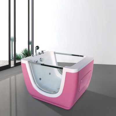 Freestanding Pink Colour Acrylic Baby Bathtub with Transparent Doors