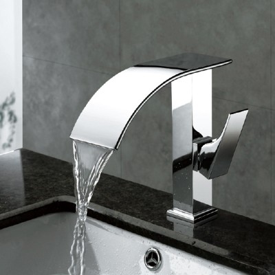 Fancy Design Chrome Brass Single Handle Waterfall Spout Wash Faucet