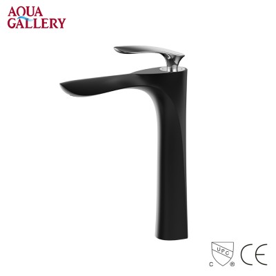 Single Hole Deck Mounted Solid Brass Matt Black Long Neck Bathroom Taps