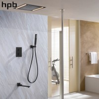 Matte Black Ceiling Mounted Rainfall Thermostatic Bathroom Shower Faucet for Showerroom